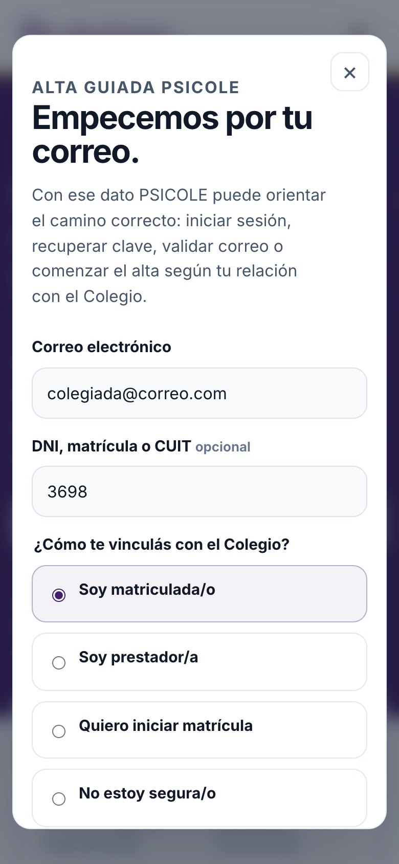Crear cuenta desde un camino claro.