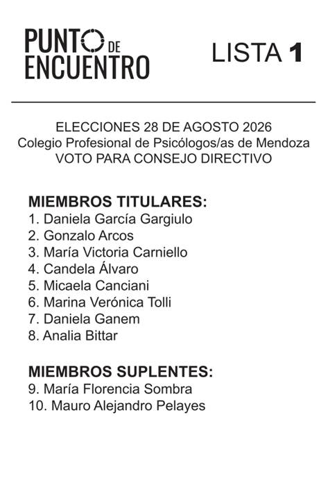 Boleta de la Lista 1 Punto de Encuentro para las elecciones del Consejo Directivo 2026-2029